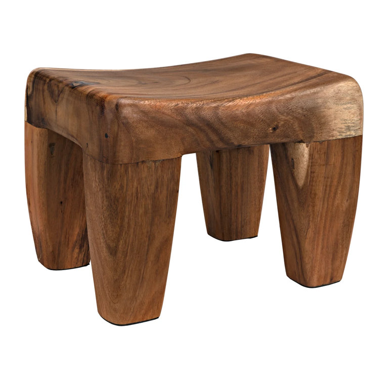Medium Brown Solid Wood Modern Accent Stool