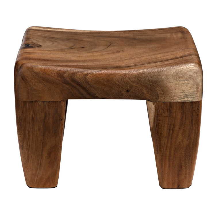 Medium Brown Solid Wood Modern Accent Stool