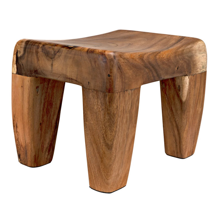 Medium Brown Solid Wood Modern Accent Stool