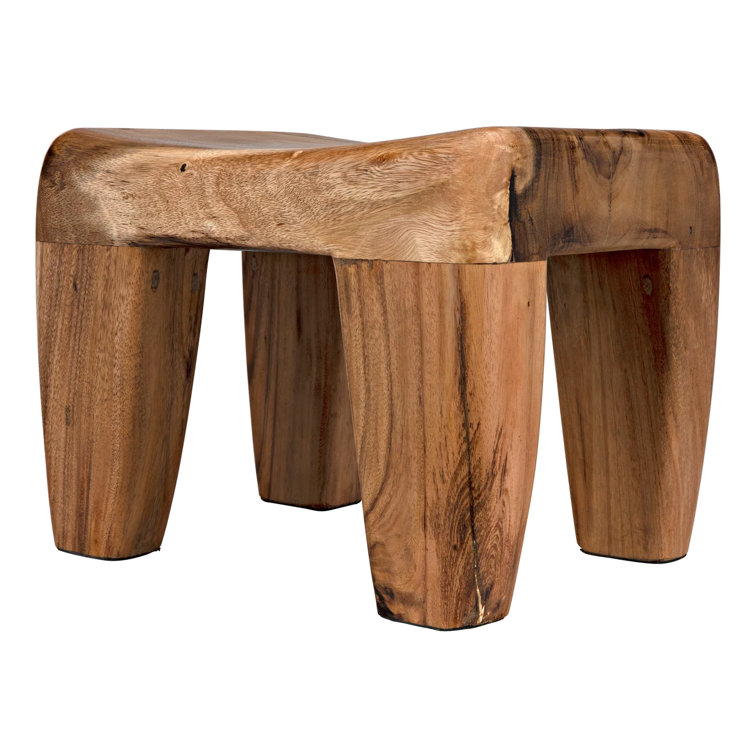 Medium Brown Solid Wood Modern Accent Stool