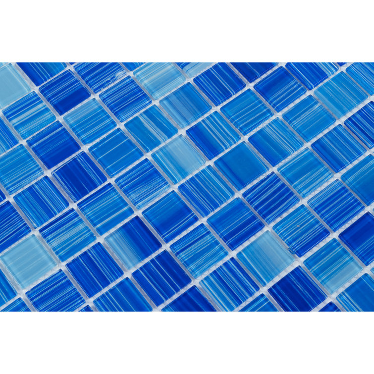 True Blue 12" x 12" Hand-Painted Glass Mosaic Tile
