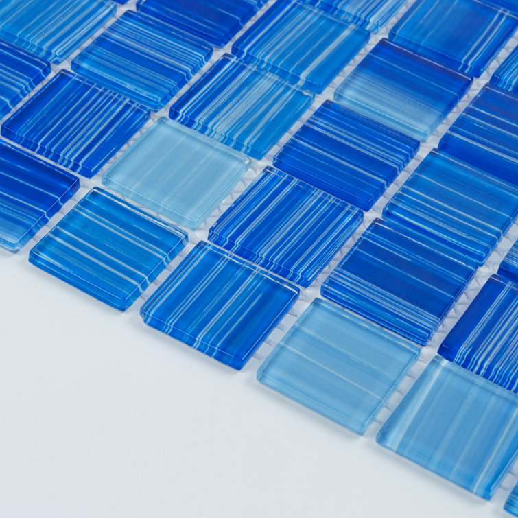 True Blue 12" x 12" Hand-Painted Glass Mosaic Tile