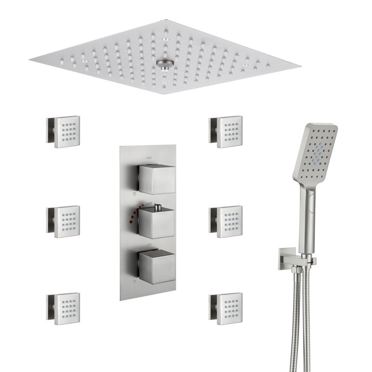 Brushed Nickel LED Ceiling Mounted Shower System with Body Jets
