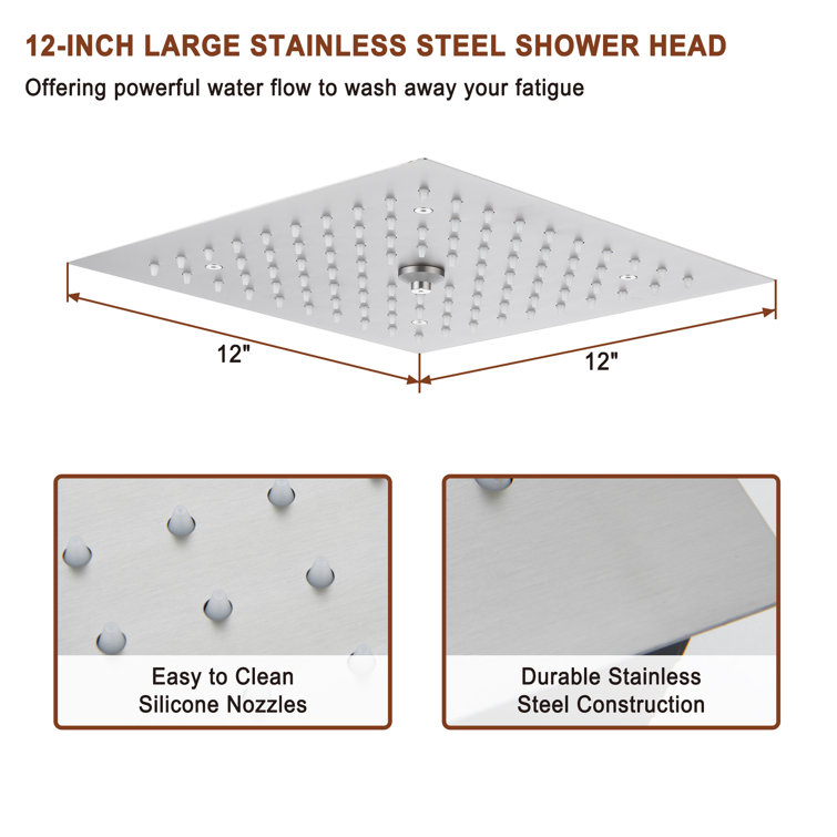 Brushed Nickel LED Ceiling Mounted Shower System with Body Jets