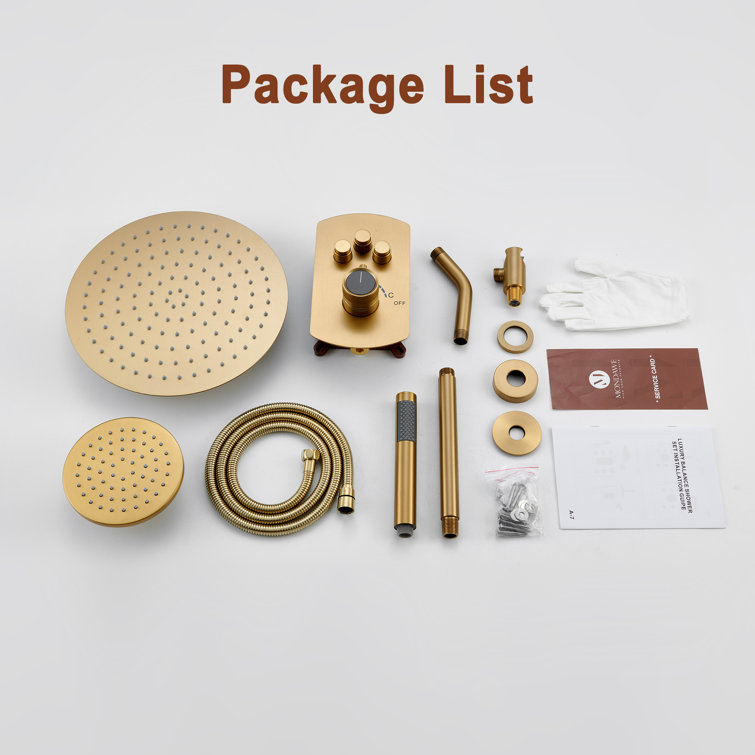 Brushed Gold Dual Rainfall Shower System with Handheld Spray