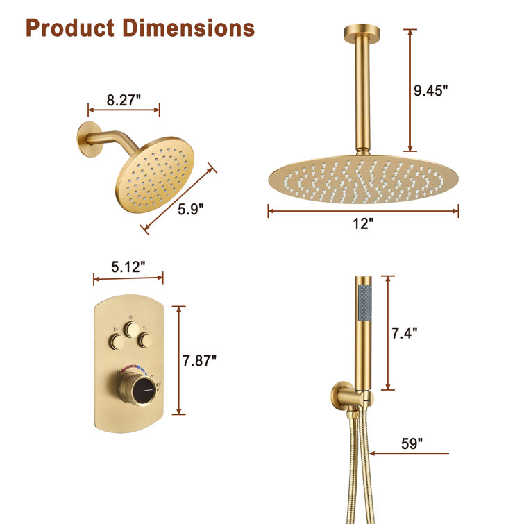 Brushed Gold Dual Rainfall Shower System with Handheld Spray
