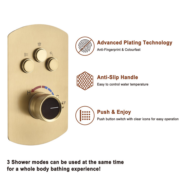 Brushed Gold Dual Rainfall Shower System with Handheld Spray