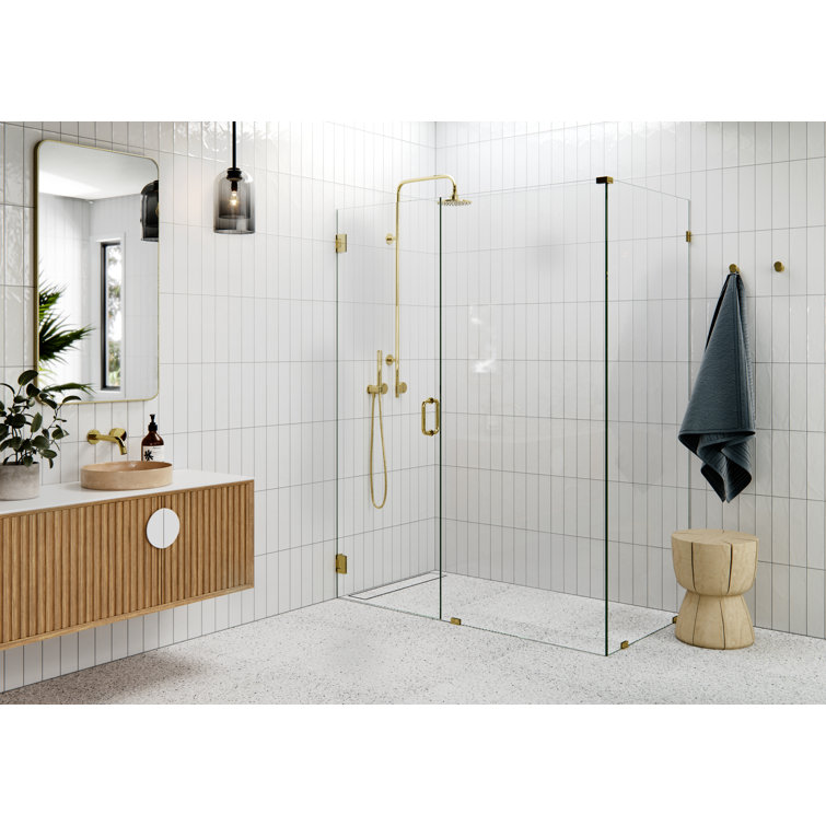 Polished Brass Frameless Glass Shower Enclosure with Hinged Door