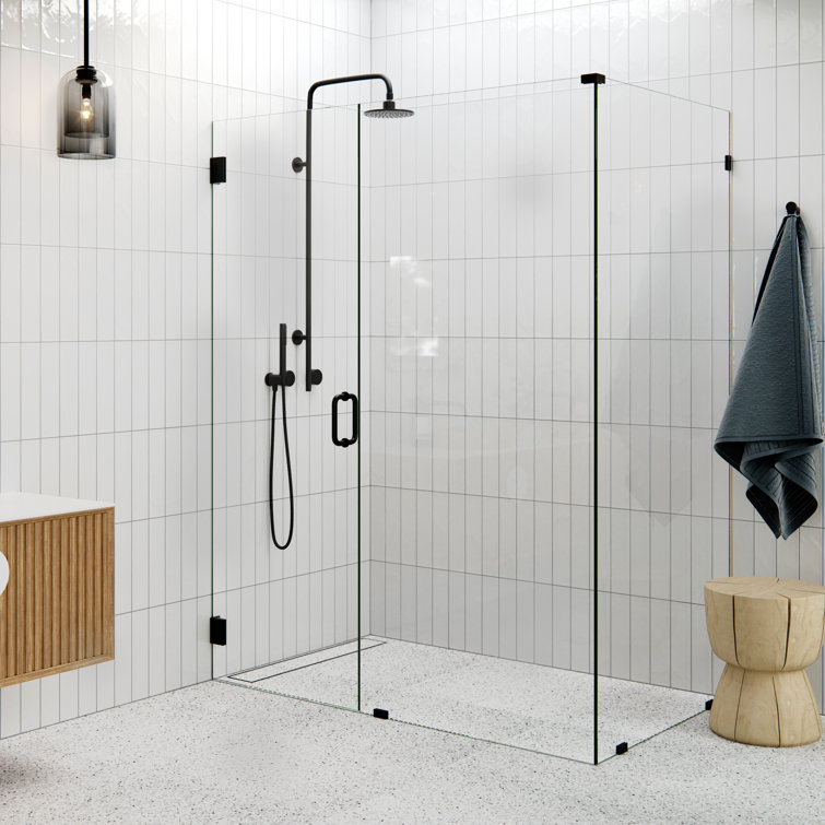 78'' Frameless Clear Glass Shower Enclosure with Matte Black Finish