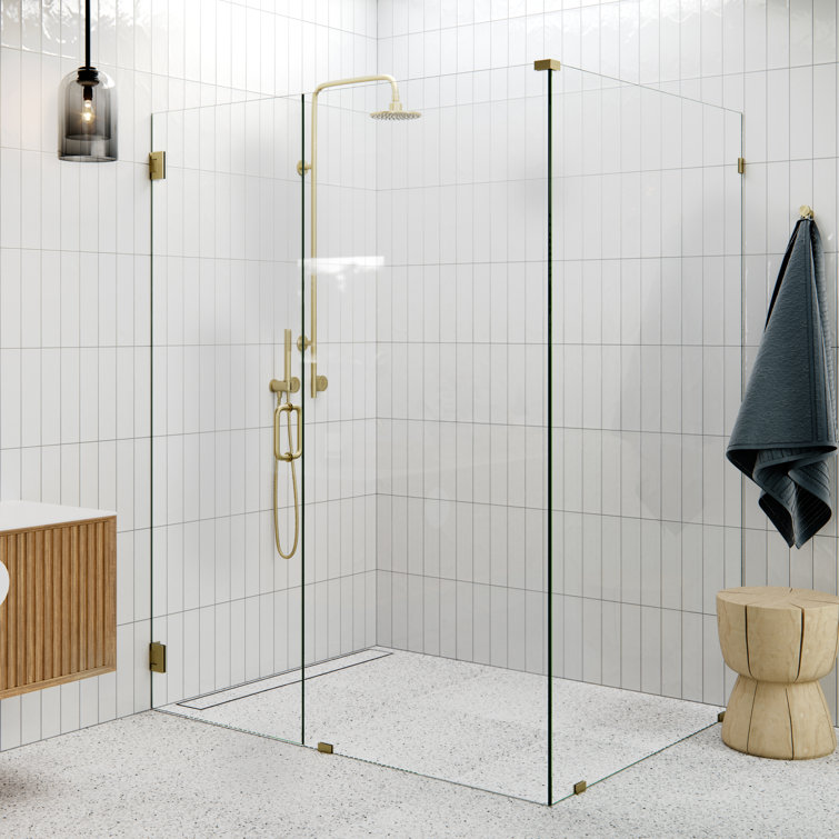 Matte Black Frameless Glass Shower Enclosure with Brass Fittings