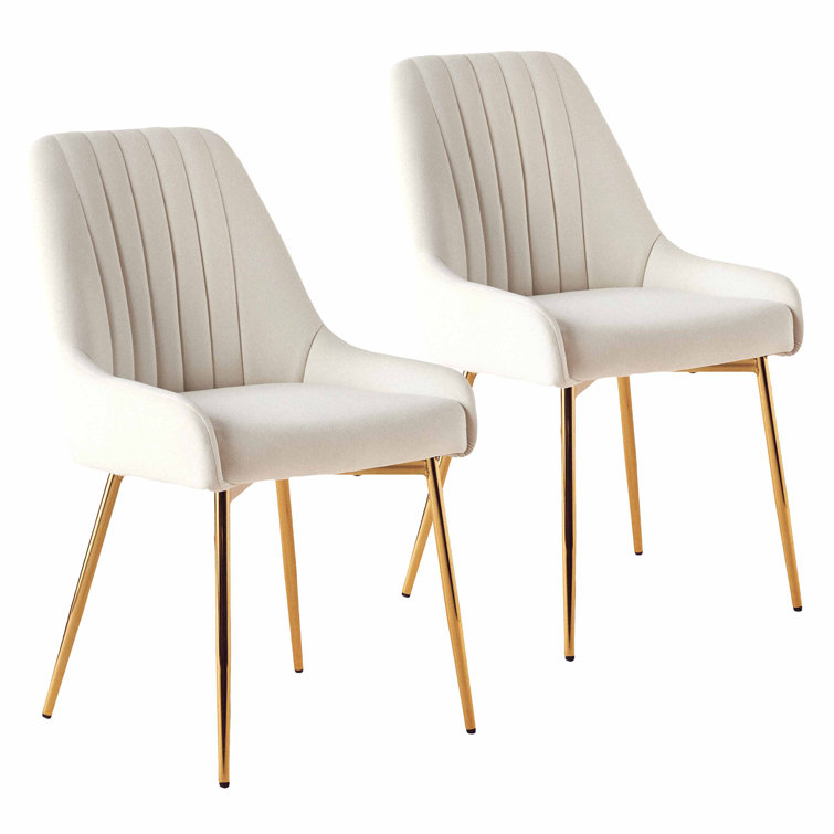 White Velvet Upholstered Side Chair with Gold Metal Legs