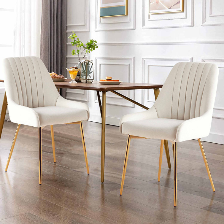 White Velvet Upholstered Side Chair with Gold Metal Legs