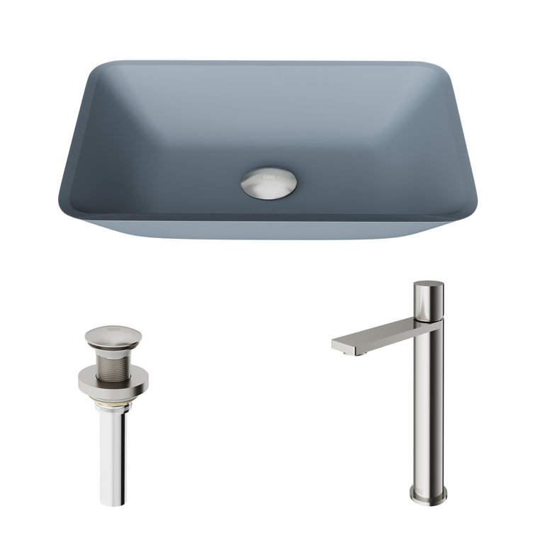 Sottile Blue Glass Rectangular Vessel Sink with Brushed Nickel Faucet