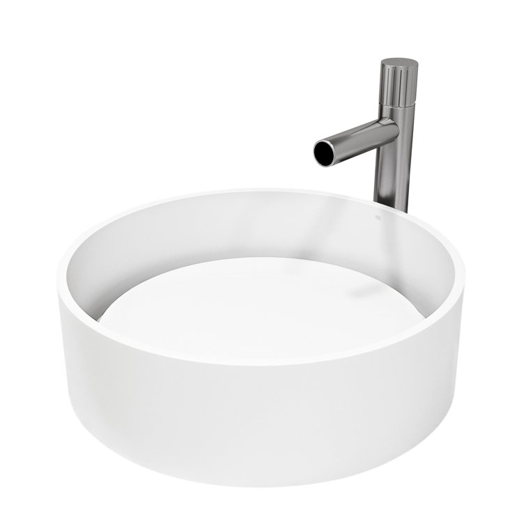 Serenity Stone 16" White Circular Above-Counter Vessel Sink with Brushed Nickel Faucet