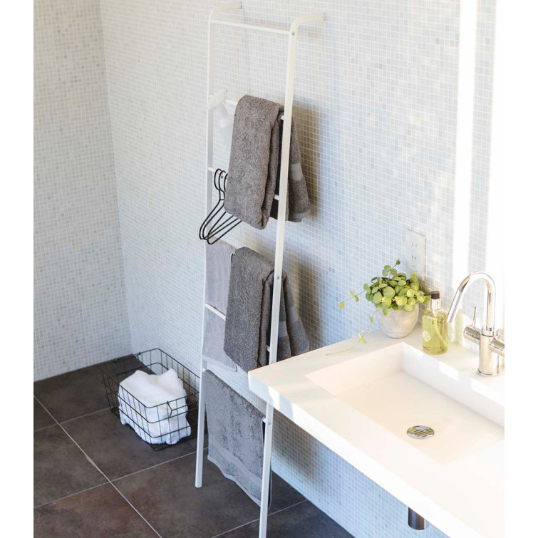 Slim Black Metal Leaning Ladder Hanger for Towels and Clothes