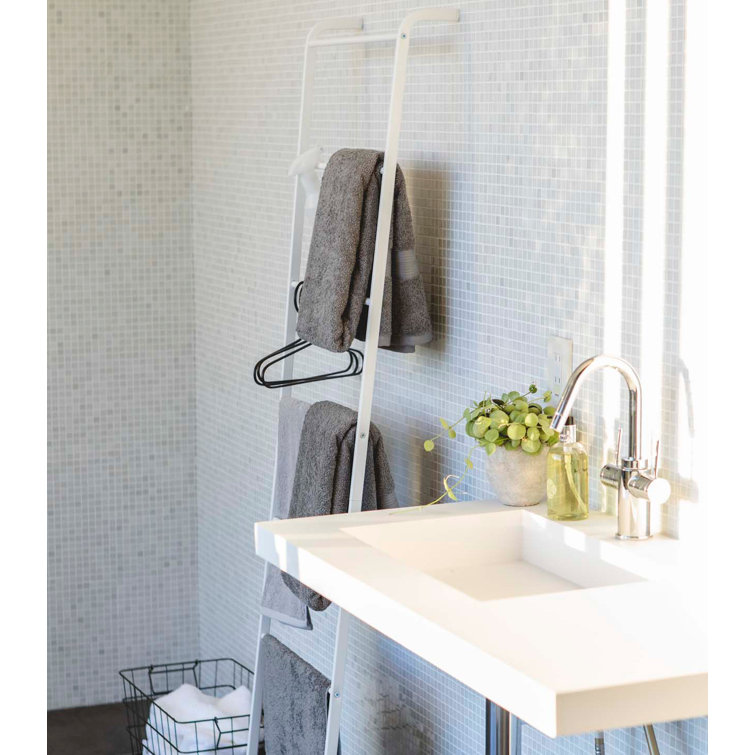 Slim Black Metal Leaning Ladder Hanger for Towels and Clothes