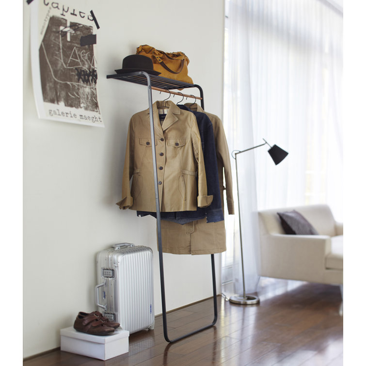 Black Steel Leaning Shelf Coat Hanger with Extra Storage
