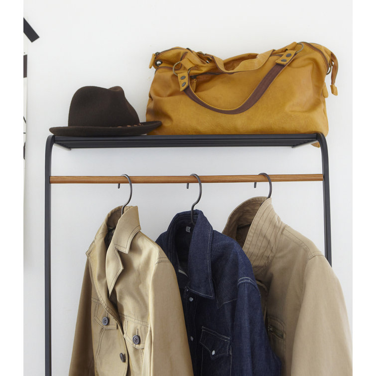 Black Steel Leaning Shelf Coat Hanger with Extra Storage