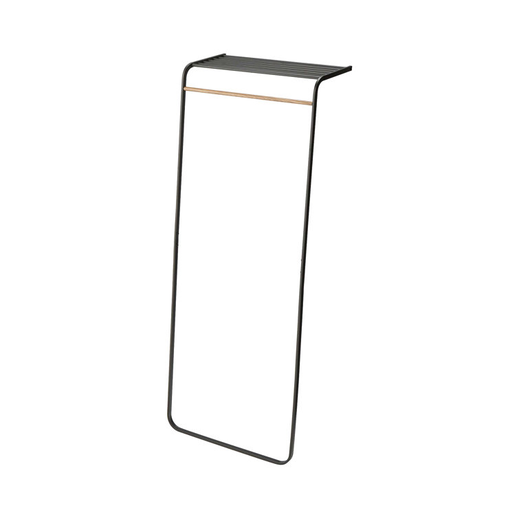 Black Steel Leaning Shelf Coat Hanger with Extra Storage