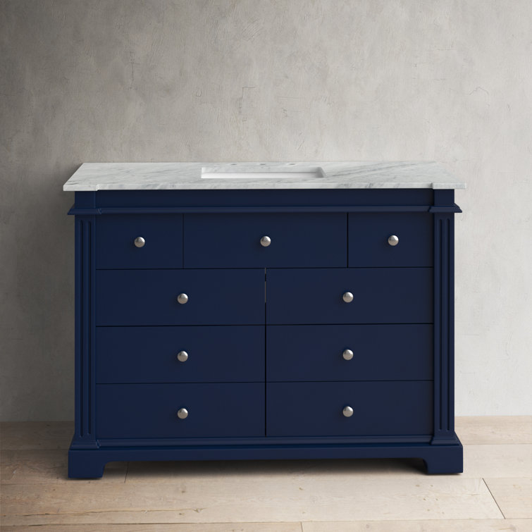 Garza 48" Navy Blue Acacia Wood Bathroom Vanity with Marble Top