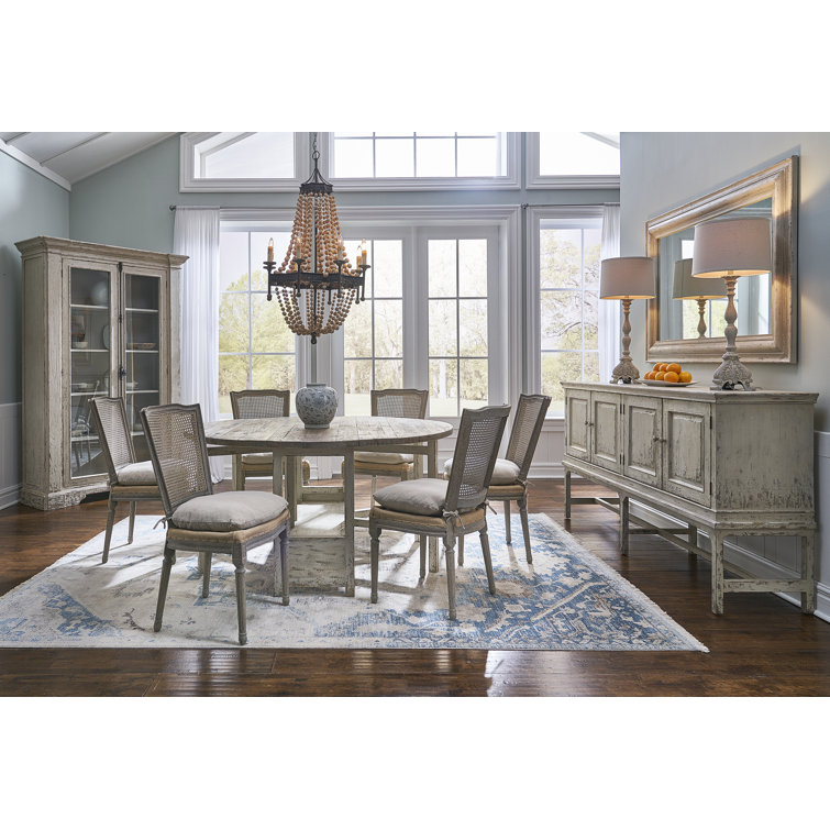 Gray Linen Upholstered Cane Wood Side Chair
