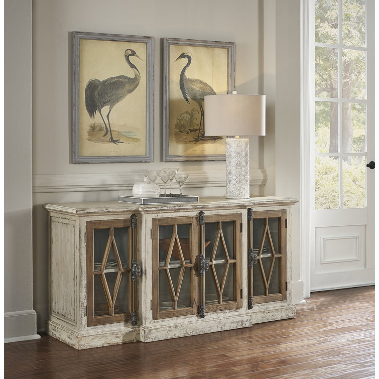 64.25'' Rustic Brown and White Glass Front Sideboard