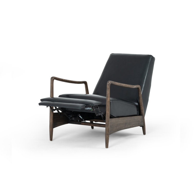 Dakota Black Handcrafted Leather Wood Recliner Accent Chair