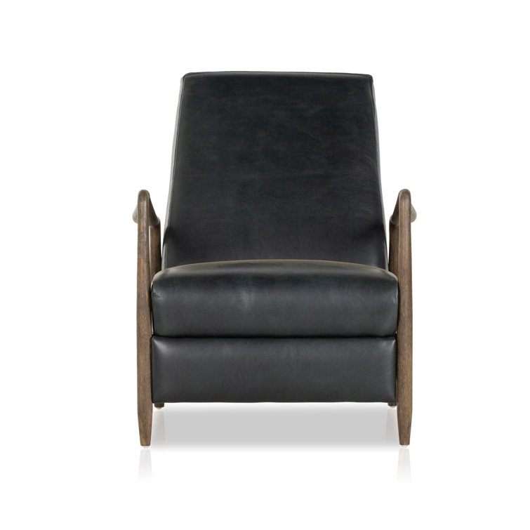 Dakota Black Handcrafted Leather Wood Recliner Accent Chair