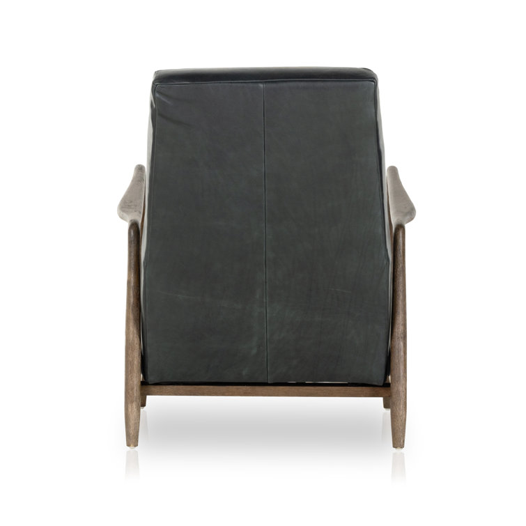 Dakota Black Handcrafted Leather Wood Recliner Accent Chair