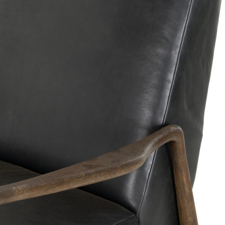 Dakota Black Handcrafted Leather Wood Recliner Accent Chair