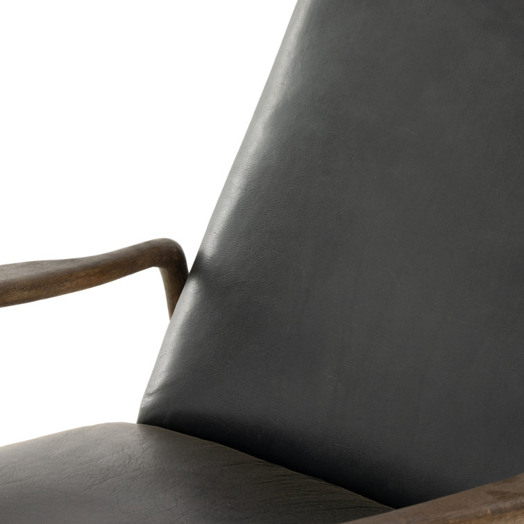 Dakota Black Handcrafted Leather Wood Recliner Accent Chair