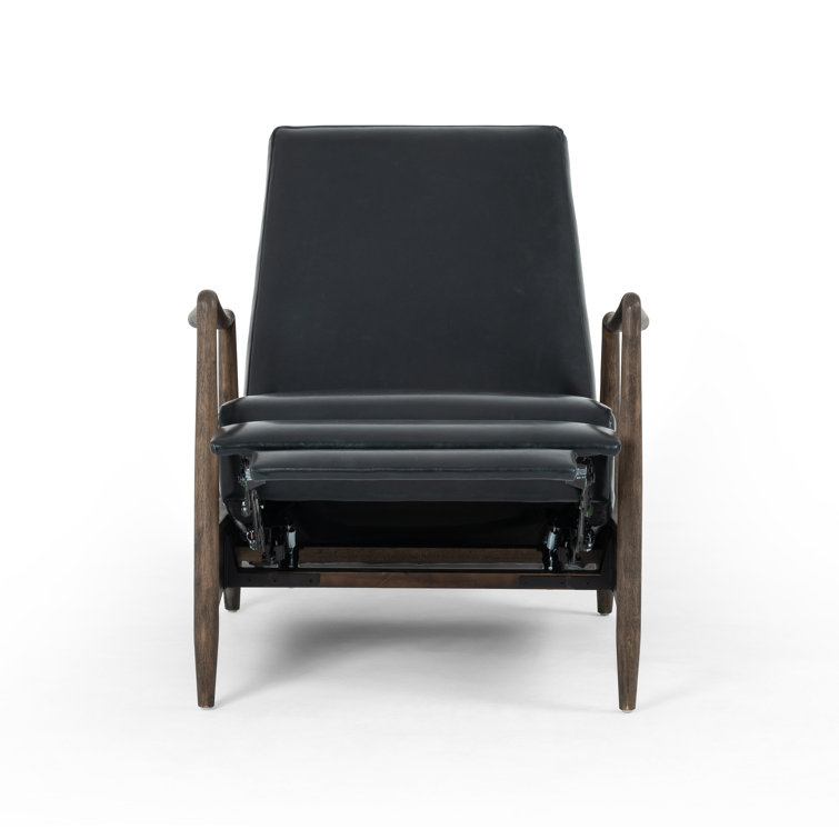 Dakota Black Handcrafted Leather Wood Recliner Accent Chair