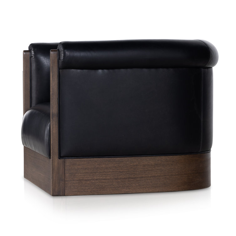 Heirloom Black Leather Swivel Barrel Chair with Ash Veneer
