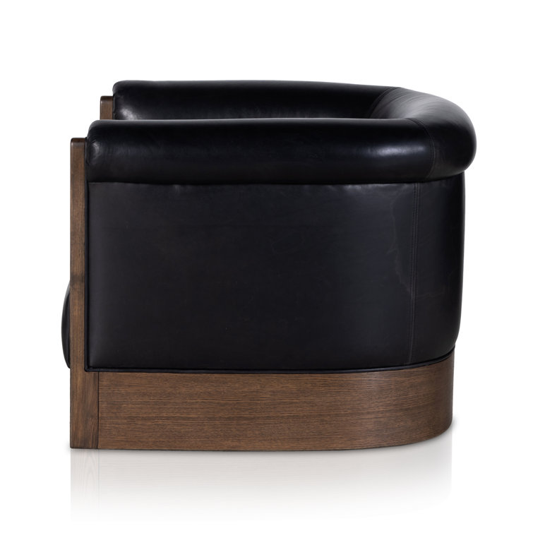 Heirloom Black Leather Swivel Barrel Chair with Ash Veneer