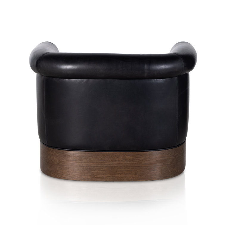 Heirloom Black Leather Swivel Barrel Chair with Ash Veneer