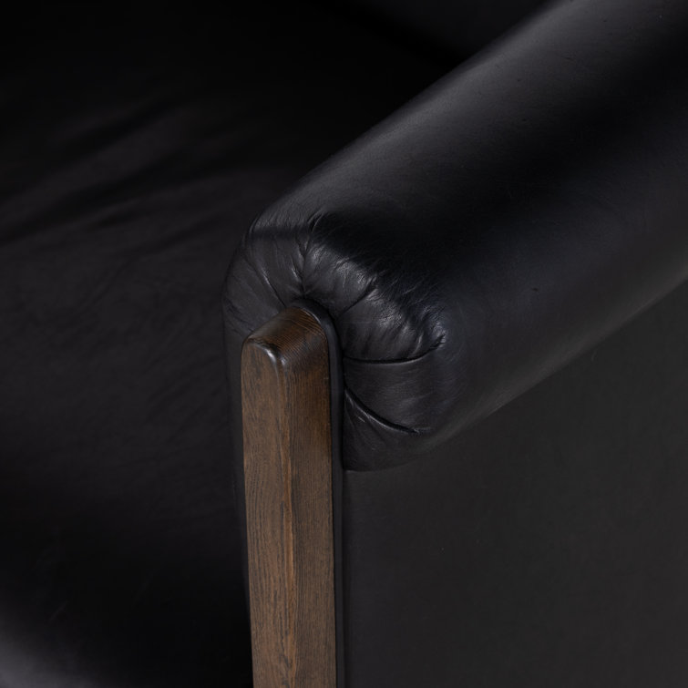 Heirloom Black Leather Swivel Barrel Chair with Ash Veneer