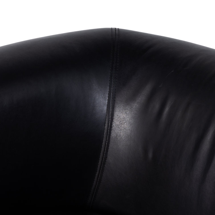 Heirloom Black Leather Swivel Barrel Chair with Ash Veneer