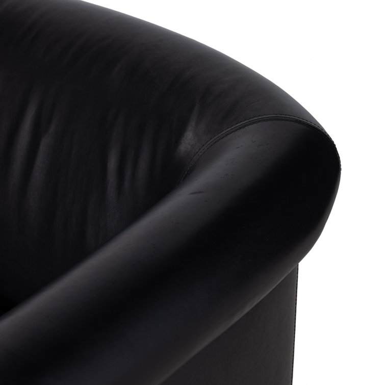 Heirloom Black Leather Swivel Barrel Chair with Ash Veneer