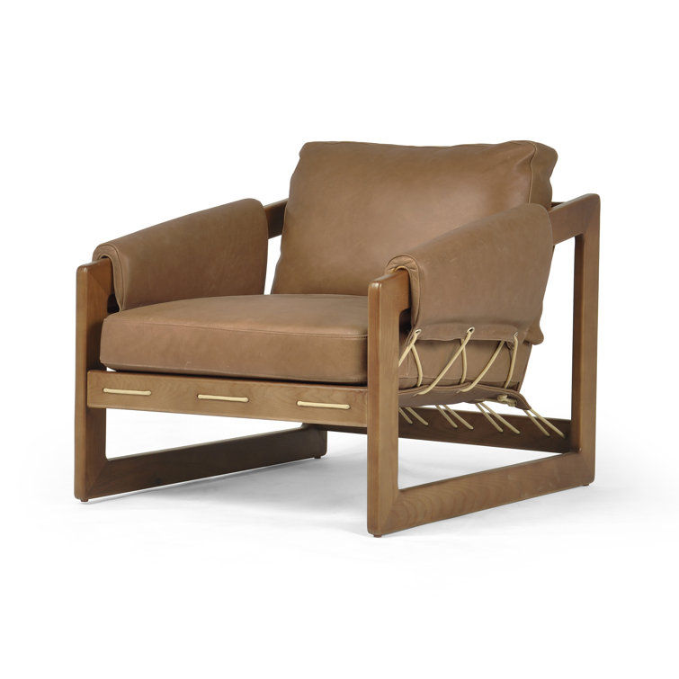 Palermo Cognac Leather and Wood Armchair