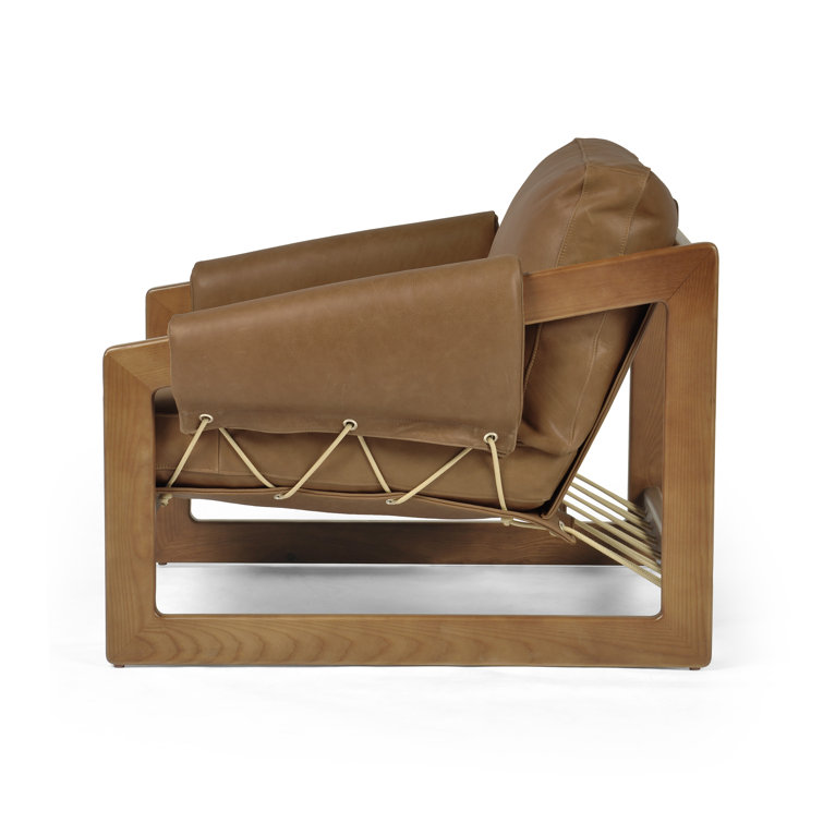 Palermo Cognac Leather and Wood Armchair