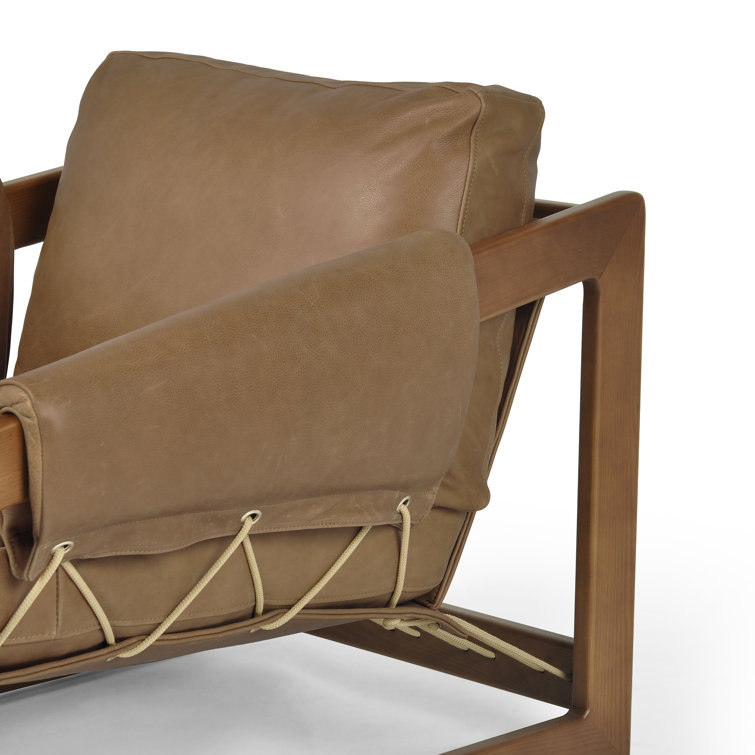 Palermo Cognac Leather and Wood Armchair
