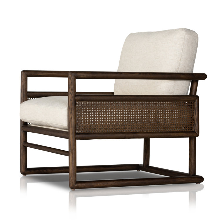 Alcala Cream Leather Armchair with Woven Cane Panels