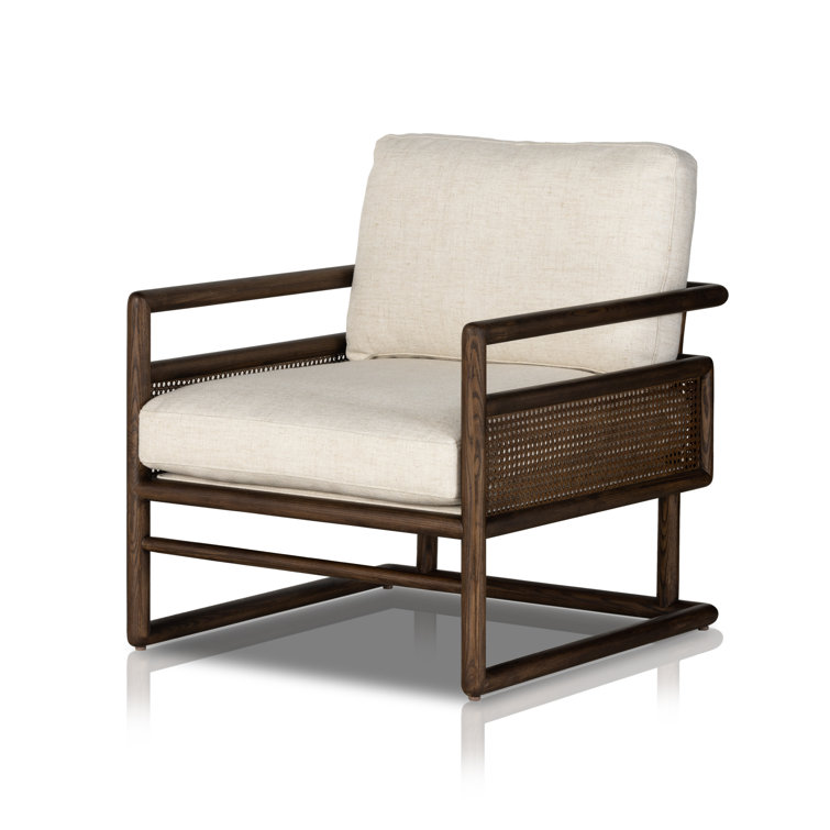 Alcala Cream Leather Armchair with Woven Cane Panels