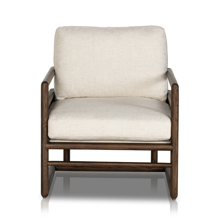 Alcala Cream Leather Armchair with Woven Cane Panels