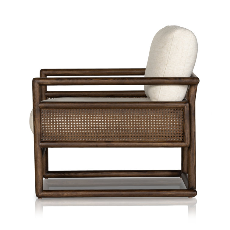Alcala Cream Leather Armchair with Woven Cane Panels