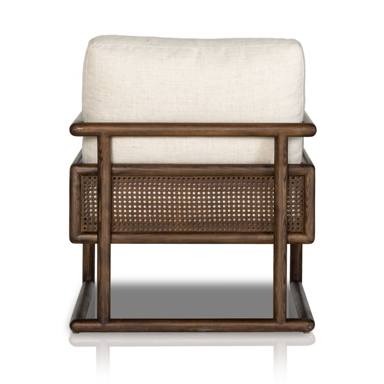 Alcala Cream Leather Armchair with Woven Cane Panels