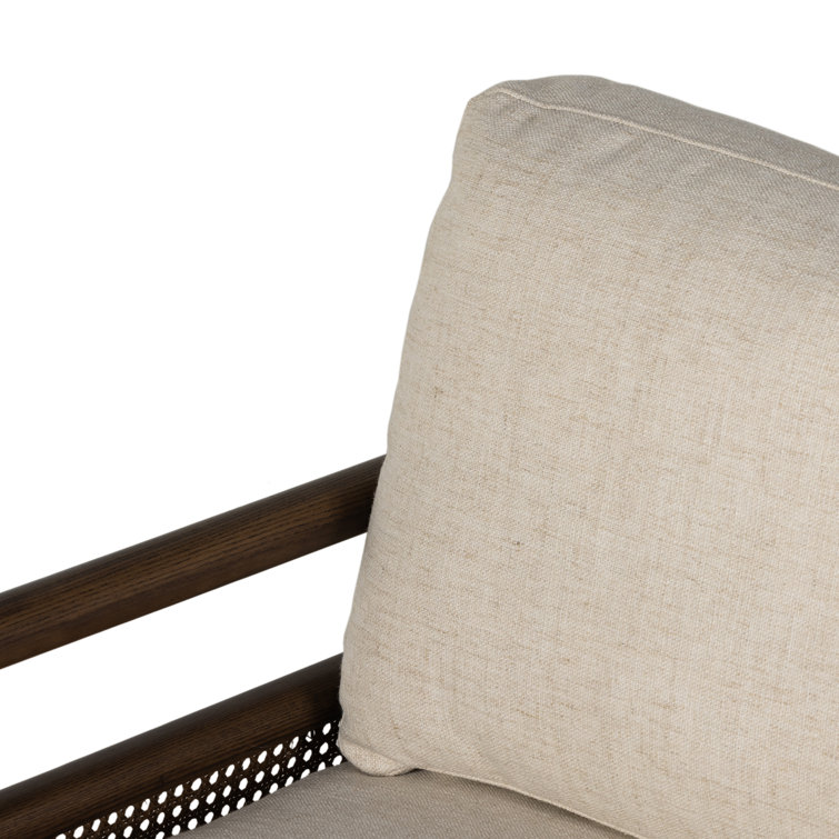 Alcala Cream Leather Armchair with Woven Cane Panels