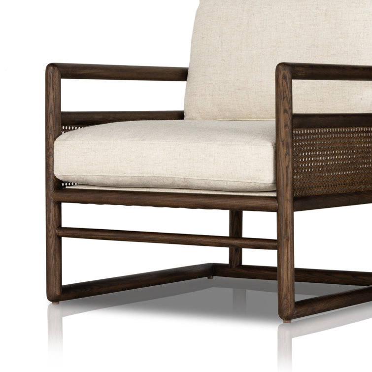 Alcala Cream Leather Armchair with Woven Cane Panels