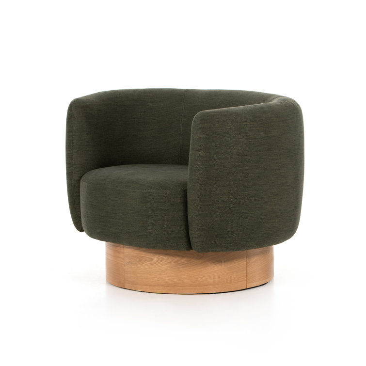 Atlantis Moss Tight-Tailored Swivel Club Chair with Oak Veneer Base