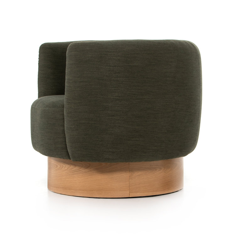 Atlantis Moss Tight-Tailored Swivel Club Chair with Oak Veneer Base